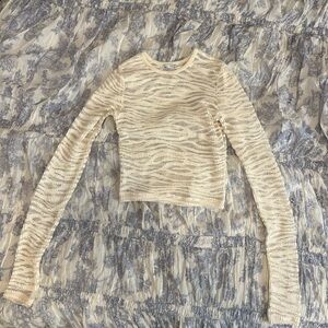 Cream Textured Long Sleeve Top
